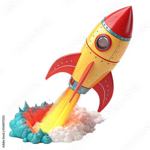 Vibrant Red Rocket with Flames