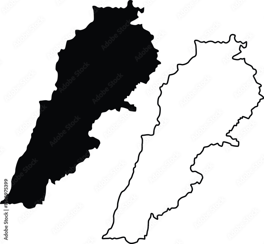 Obraz premium Map of Lebanon Silhouette Flat and Outline Design 