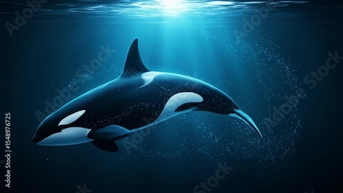 Majestic Orca Whale Gracefully Swimming in the Deep Ocean