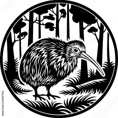 kiwi bird (linocut style)