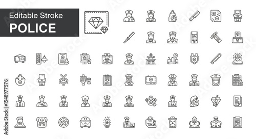 Editable Stroke Police Line Icons 80+ Law Enforcement Symbols