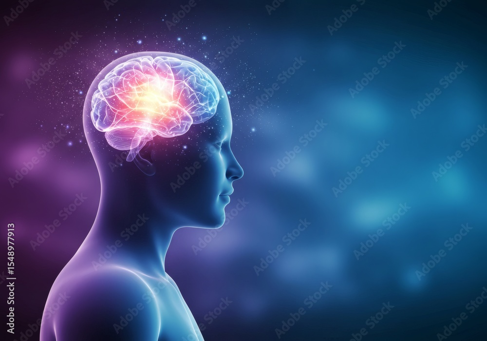Obraz premium a person in a calm pose with glowing brain pathways