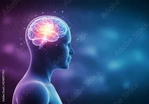 a person in a calm pose with glowing brain pathways