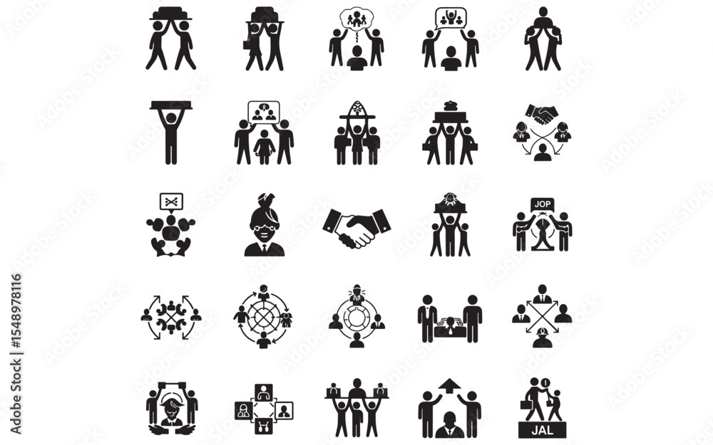 Fototapeta premium Silhouette Cooperation Icon – Minimal Vector Partnership Symbol for Business, Unity & Team Projects
