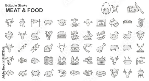 Meat & Food Icon Sheet Editable Stroke Vector Graphics