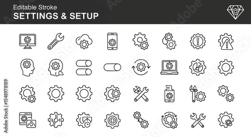 Settings & Setup Icon Sheet Editable Stroke Vector Icons EPS