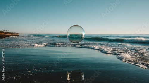 Floating Bubble Above Calm Ocean Waves on a Clear Day at the Beach