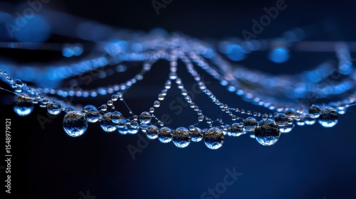 Intricate Water Droplets on a Spiderweb with Dark Background