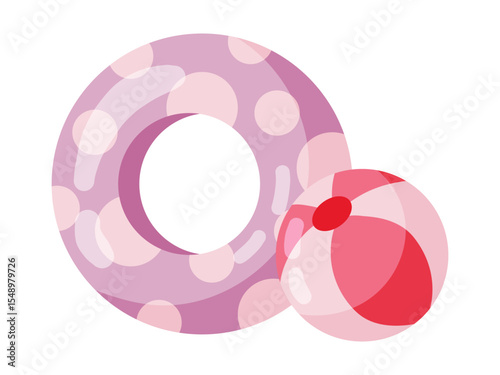 Swim Ring and Beach Ball Flat Illustration