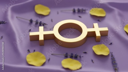 Golden Gender Symbol on Lavender Fabric 3D Render of Female Symbolism