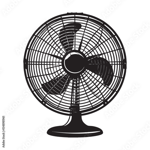 silhouette of table fan on the white background