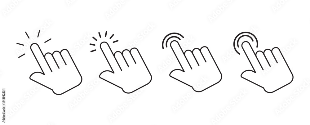 Fototapeta premium hand clicks icon set.Computer mouse click cursor and hand pointer icon set with arrows and loading icons. pointer icon vectors. isolated on Transparent background, perfect for UI