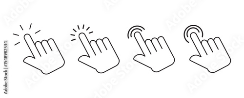 hand clicks icon set.Computer mouse click cursor and hand pointer icon set with arrows and loading icons. pointer icon vectors. isolated on Transparent background, perfect for UI
