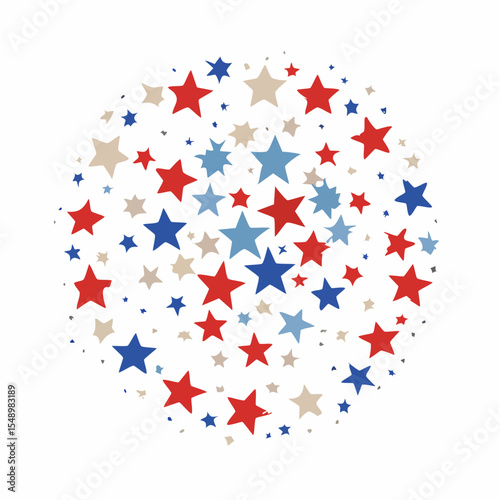Celestial Circle: A vibrant constellation of stars in patriotic hues, beautifully arranged in a circular formation, creating a dynamic and eye-catching visual display.