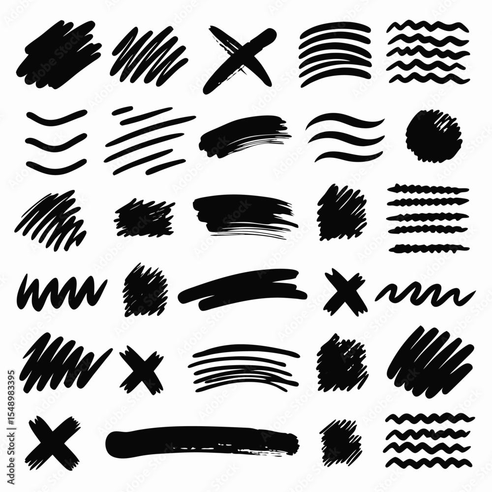 Assorted Black Scribbles on white: A collection of assorted black scribbles, blots, and brush strokes evokes a sense of playful chaos and creative energy. Assorted Black Scribbles on white: A collection of assorted black scribbles, blots, and brush strokes evokes a sense of playful chaos and creative energy.