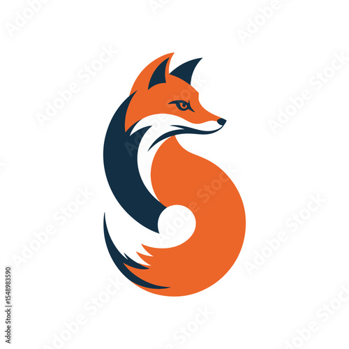 A stylized logo design of a fox in orange and navy blue colors against a white background