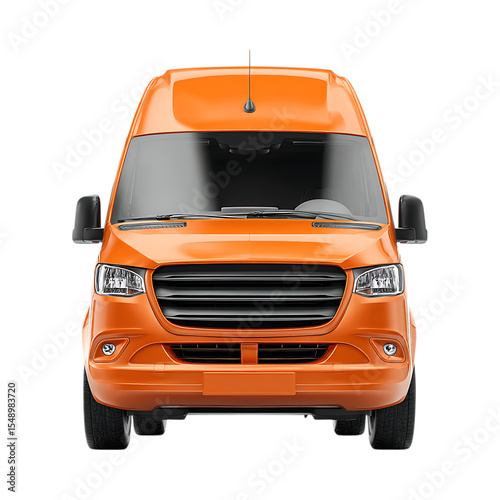 Orange Cargo Van Transportation Vehicle Front View against transparent background