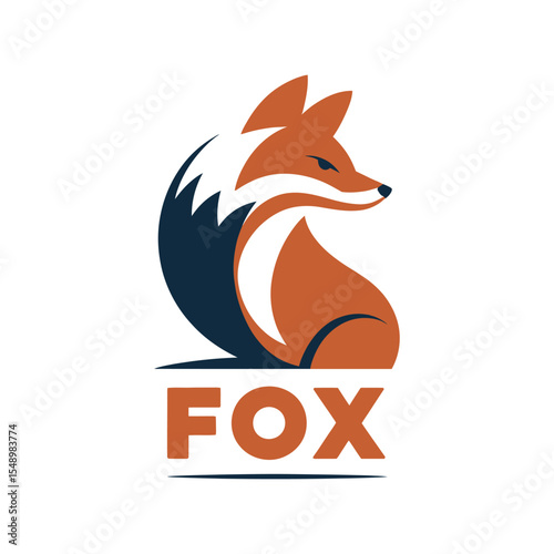 A stylized logo design of a fox in orange and navy blue colors against a white background