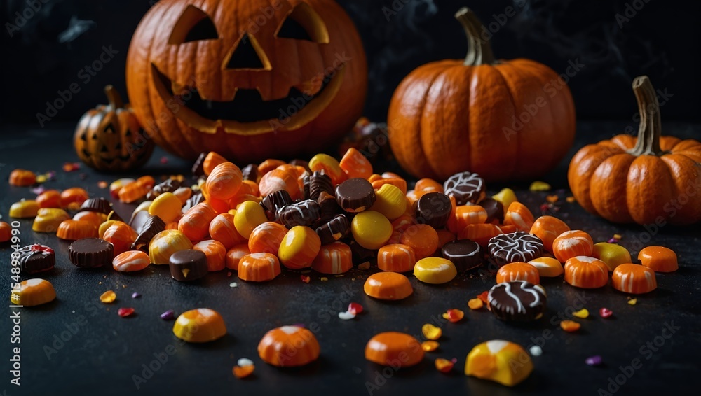 Fototapeta premium Halloween Candy Corn and Pumpkins: Spooky Treats for the Season
