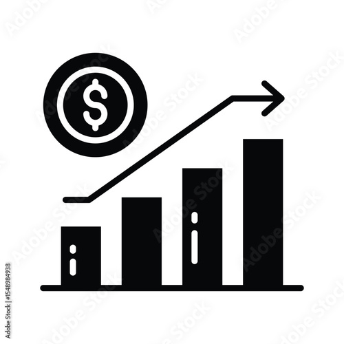 A customizable glyph icon of rising growth chart