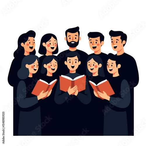 Choir Singing Together from Songbooks, a Group of Diverse People in Harmony and Unity Illustration