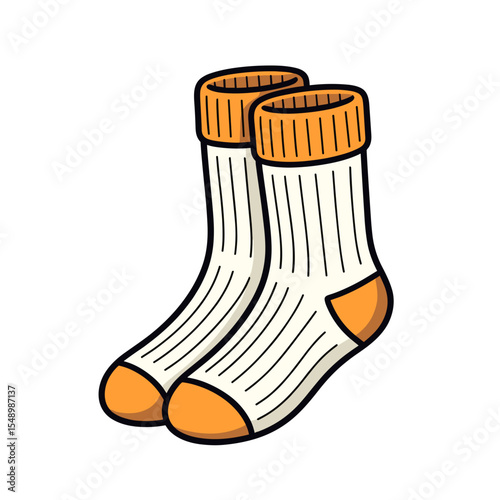 Illustration of Two White Socks with Orange Accents, Cozy Winter Wear for Warmth and Comfort