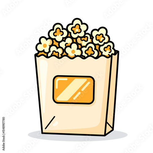 Cartoon Illustration of a Bag Full of Delicious Popcorn, Perfect for Movie Night