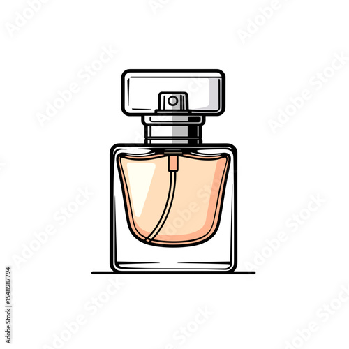 Elegant Perfume Bottle Illustration with a Square Glass Design and Light Peach Colored Liquid