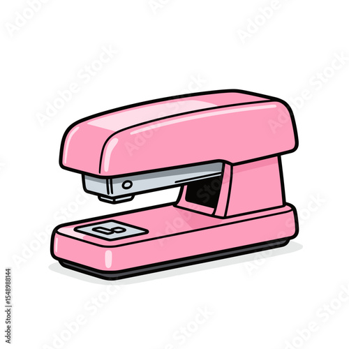 Illustration of a Pink Stapler on a White Background, Office Supply and Stationery Item