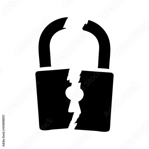 broken padlock unlocked silhouette icon  

