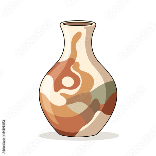 Elegant Ceramic Vase with Abstract Earth Tone Swirls, a Decorative Pottery Illustration for Home Decor