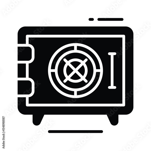 A glyph style icon of vault door with secure lock