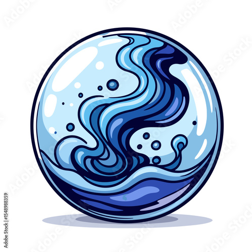 Dynamic Water Swirl Inside a Crystal Ball Illustration with Blue Tones and Artistic Flair