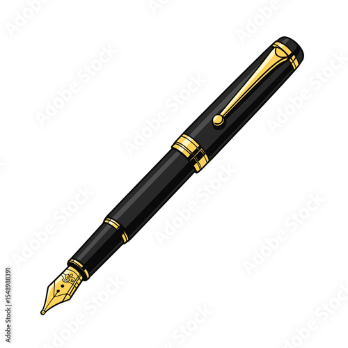 Elegant Black and Gold Fountain Pen Illustration for Writing and Calligraphy Projects