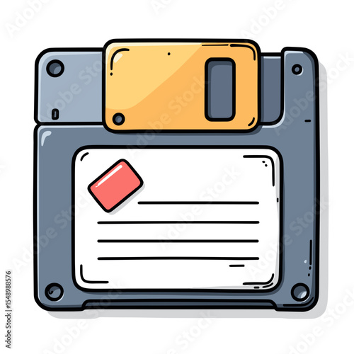 Illustration of a Floppy Disk with Label, Representing Data Storage and Vintage Technology