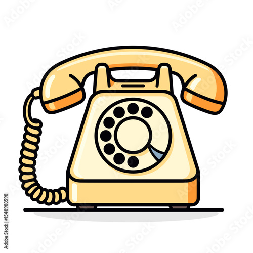 Vintage Rotary Telephone Illustration with Cord and Dial in Retro Style, Communication Device