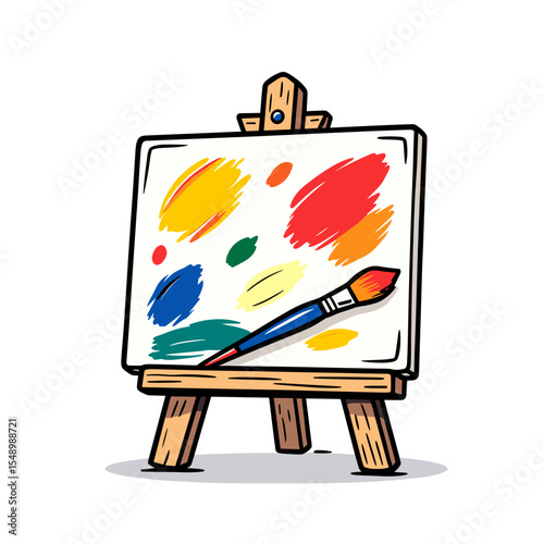 Cartoon Easel with Colorful Paint Swatches and Brush, Artistic Creative Expression Illustration