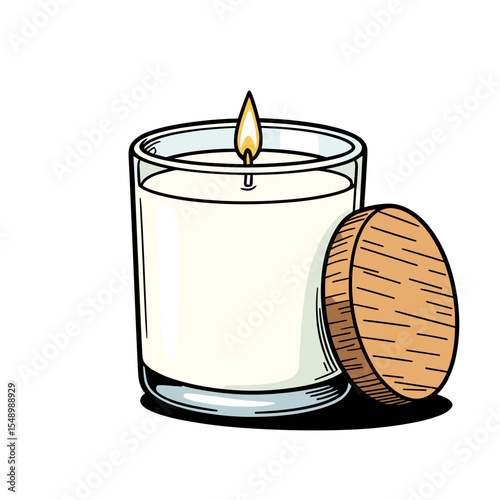 Elegant Scented Candle in Glass Jar with Wooden Lid Illustration for Home Decor and Relaxation