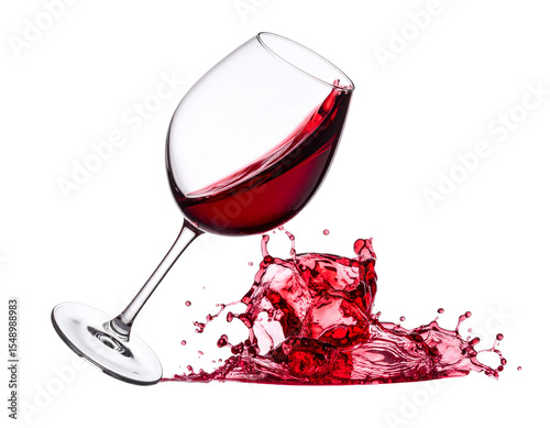 Spilled Red Wine Glass on White Background in Elegant Studio Shot