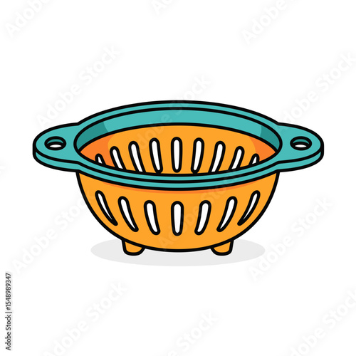 Cartoon Illustration of a Plastic Colander with Holes for Draining Food Preparation