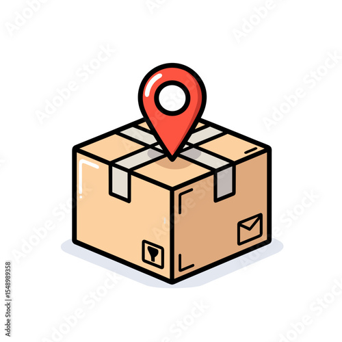 Delivery Box with Location Pin Cartoon Illustration for Shipping and Tracking Services