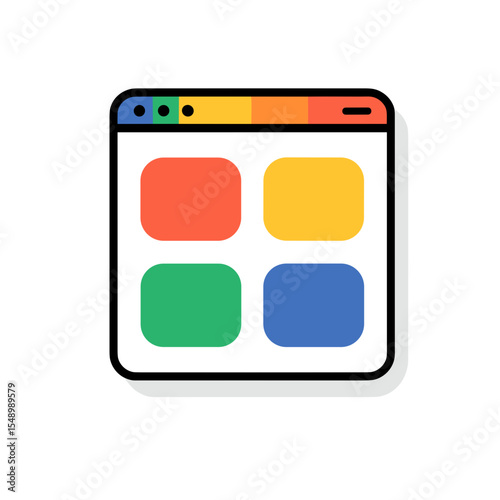 Colorful Web Browser Icon with App Windows and Rainbow Address Bar, Flat Design Style
