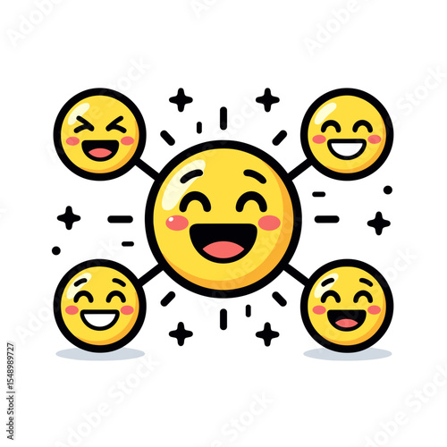 Network of Happy Emoticons Connected by Lines, an Illustration of Social Connections and Positive Emotions
