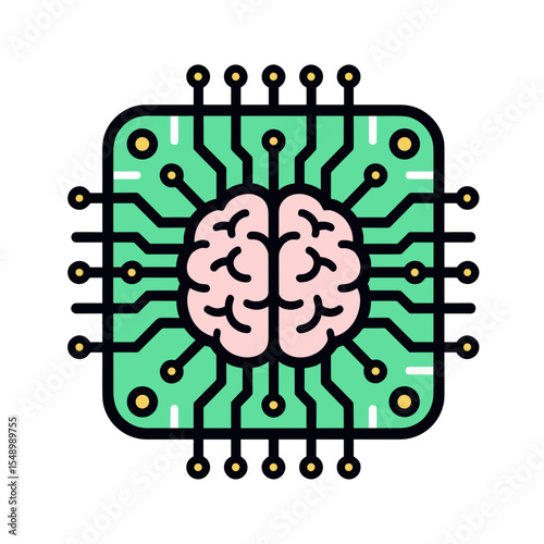 Artificial Intelligence Brain Integrated into a Circuit Board: A Vector Illustration of AI Technology