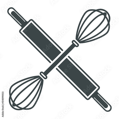Crossed baking utensils rolling pin and whisk icon