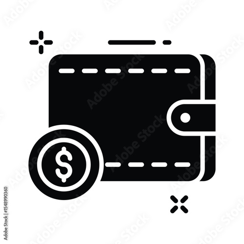 A glyph icon of money wallet filled with currency notes