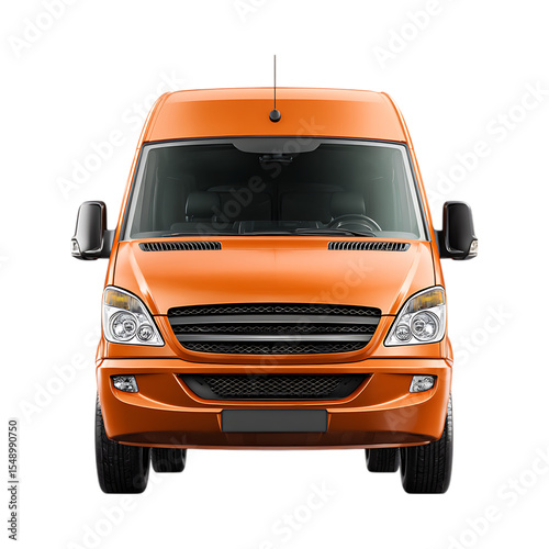 Orange Passenger Van Transportation Vehicle Commercial Minibus Front View against transparent background