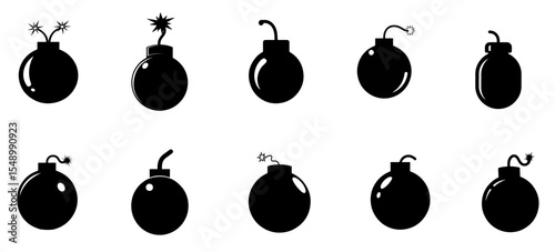 Bomb Silhouette on white background . vector
