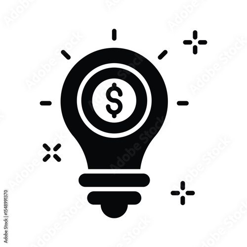 Trendy glyph icon of glowing financial idea bulb