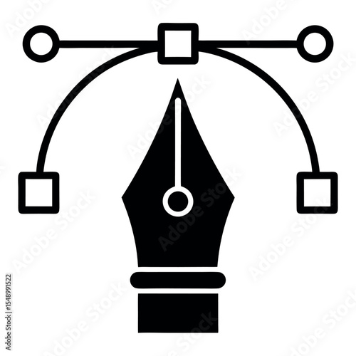 Fountain pen nib with vector curve and anchor points icon